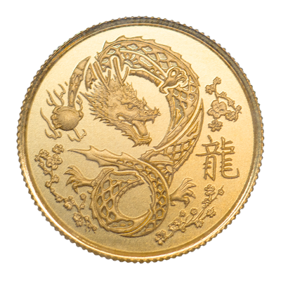 A picture of a 1/10th oz. TD Year of the Divine Dragon Gold Round